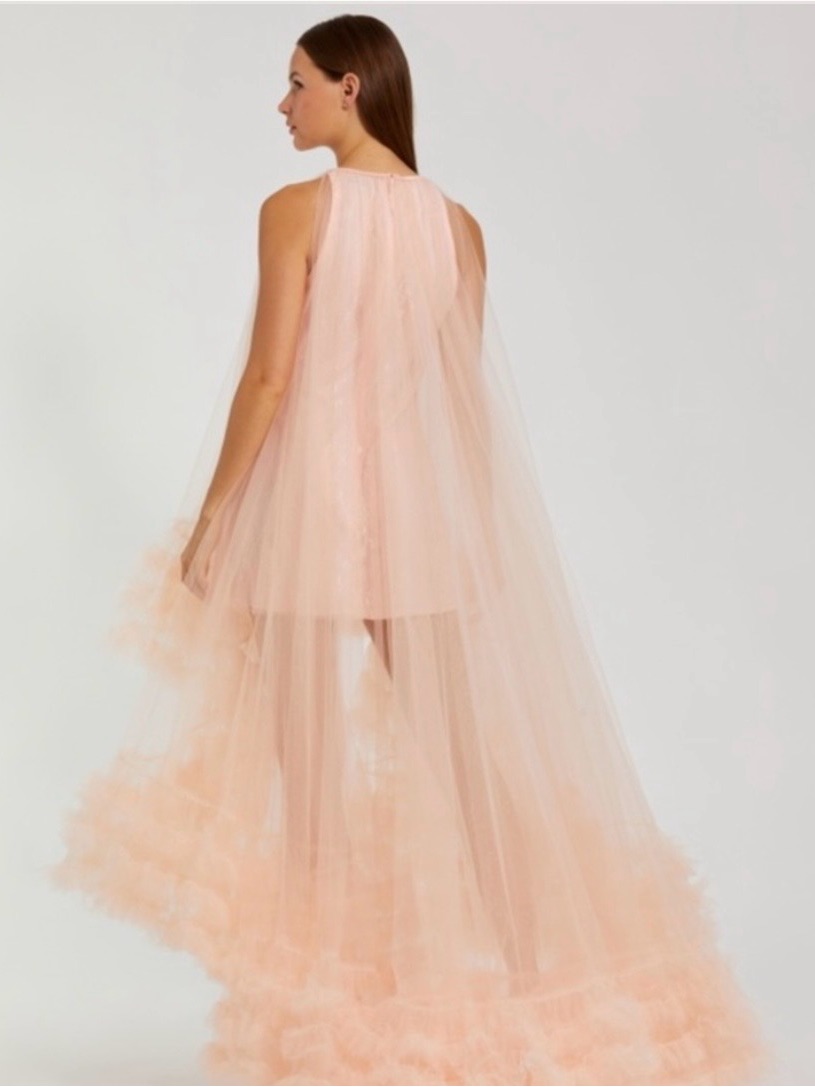 Mac Duggal Blush Tulle Cape Mini Dress